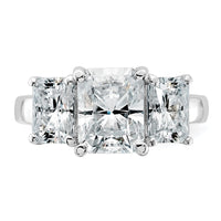 14kw 4 1/2ct Lab Grown Diamond VS+ F+ Radiant Comp 3 Stone Eng Ring
