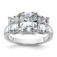 14kw 2 1/2ct Lab Grown Dia VS+ F+ 2ct Radiant Semi 3 Stone Eng Ring