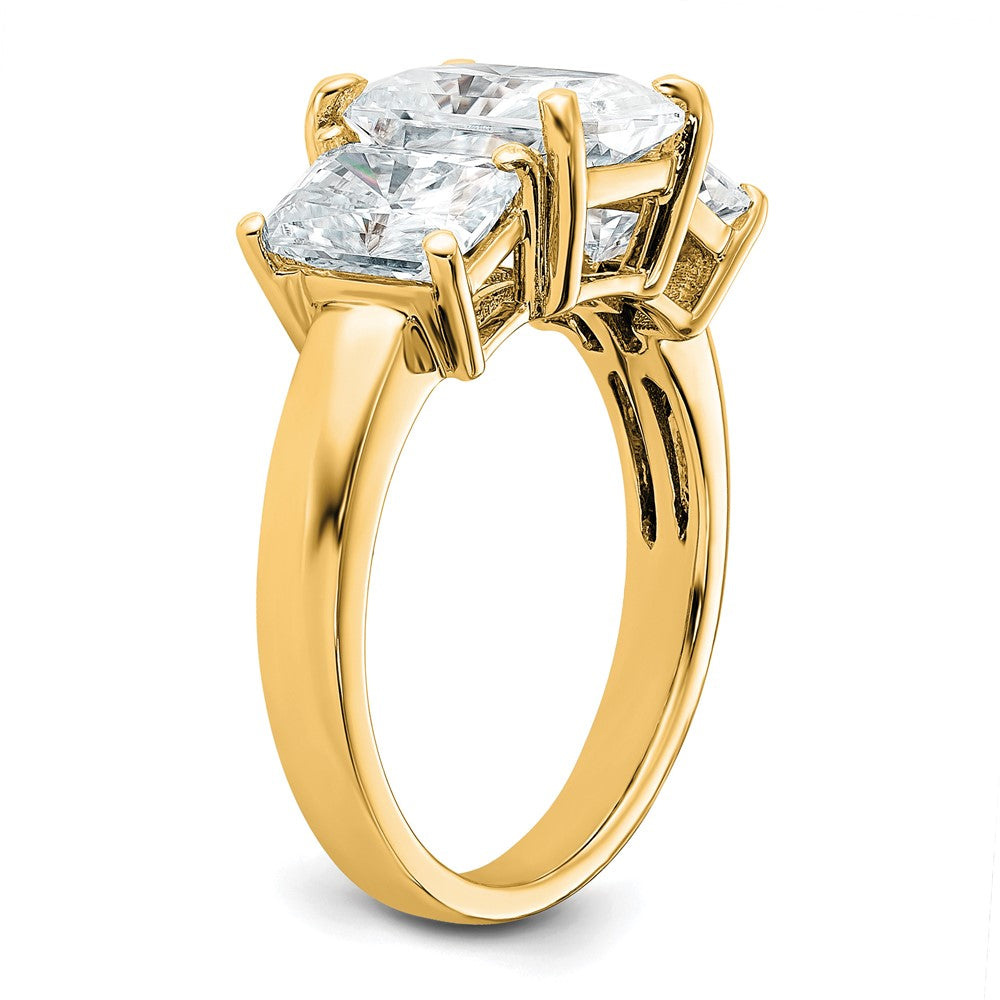 14k 4 1/2ct Lab Grown Diamond VS+ F+ Radiant Comp 3 Stone Eng Ring