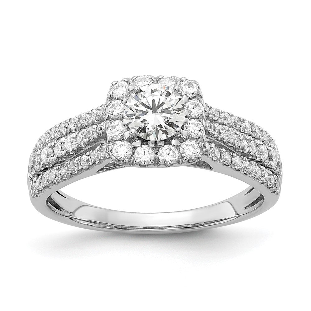 10k White Gold 1 ct Lab Grown Dia VS/SI+ G+ Comp Halo Engagement Ring