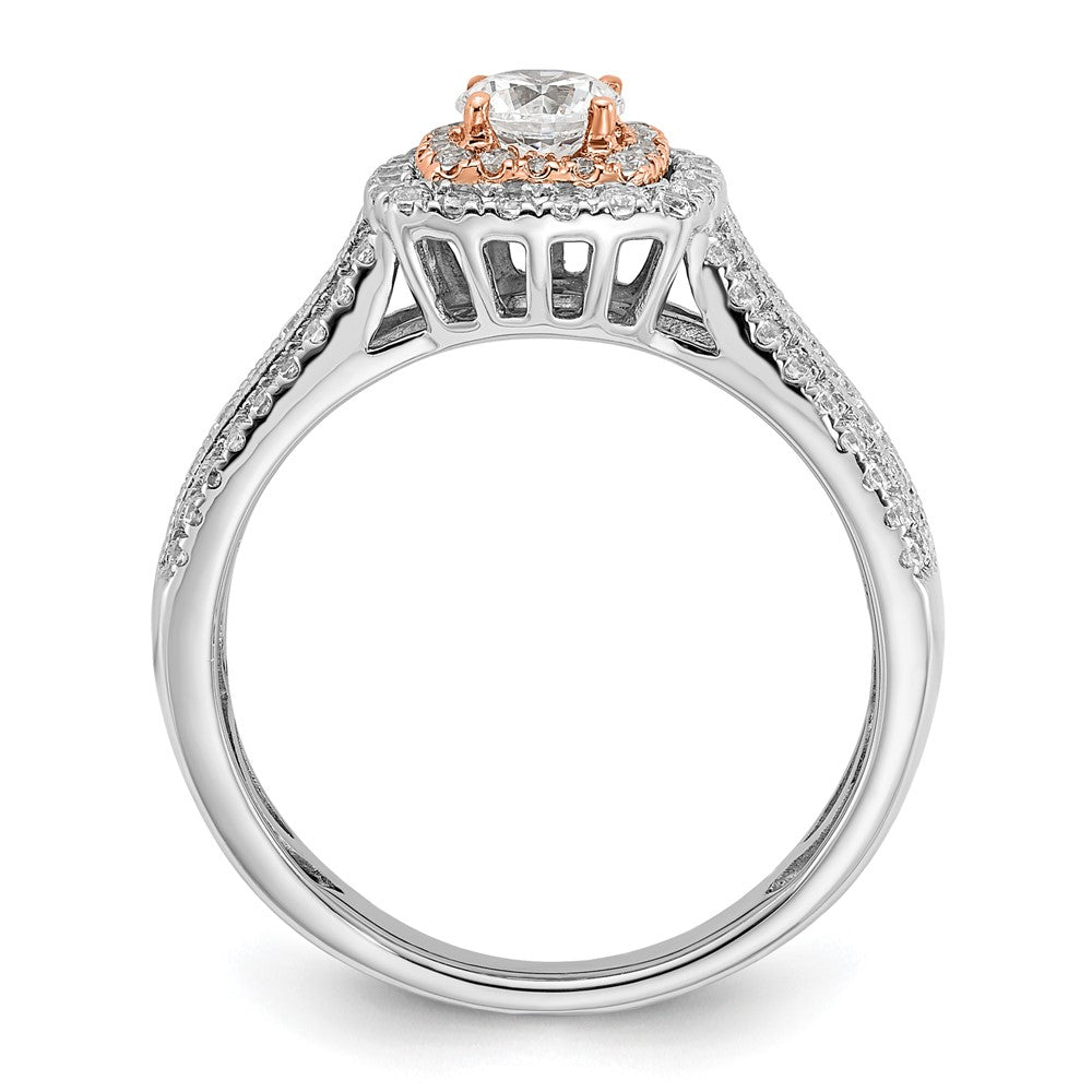 14k Two-tone 7/8 ct Lab Grown Dia VS/SI+ G+ Round Comp Halo Eng Ring