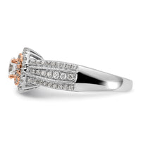 14k Two-tone 7/8 ct Lab Grown Dia VS/SI+ G+ Round Comp Halo Eng Ring