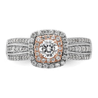 14k Two-tone 7/8 ct Lab Grown Dia VS/SI+ G+ Round Comp Halo Eng Ring
