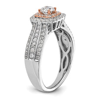 14k Two-tone 7/8 ct Lab Grown Dia VS/SI+ G+ Round Comp Halo Eng Ring