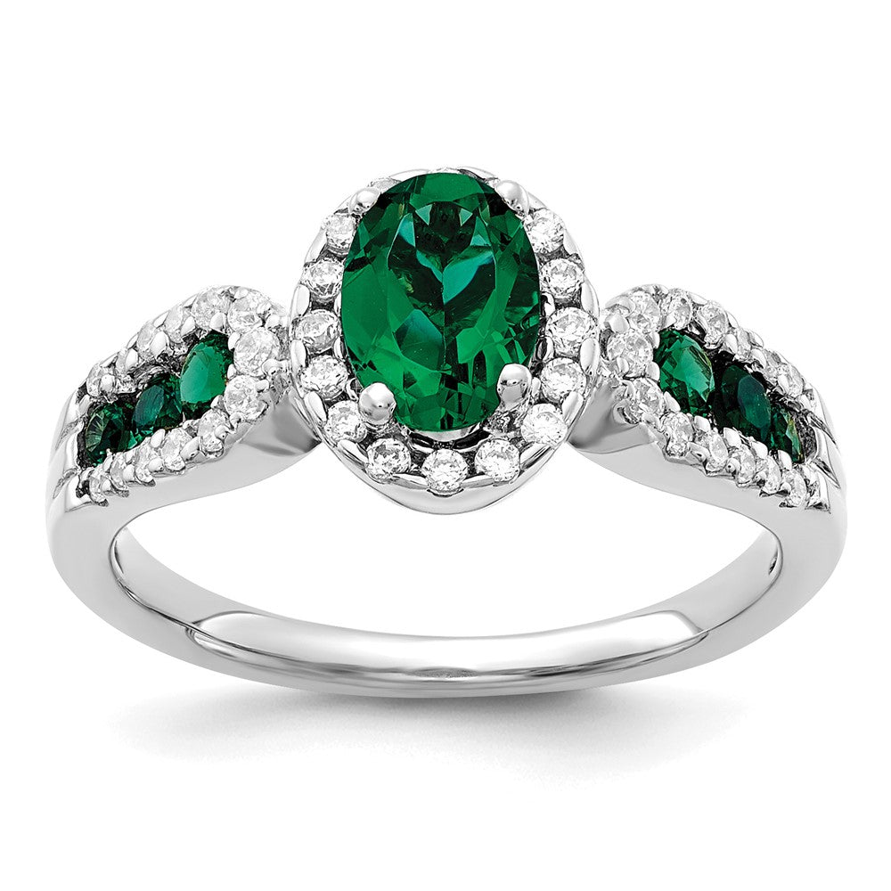 14kw 1/3 ct Lab Grown Diamond VS/SI+ G+ & Oval Cr Emerald Comp Ring