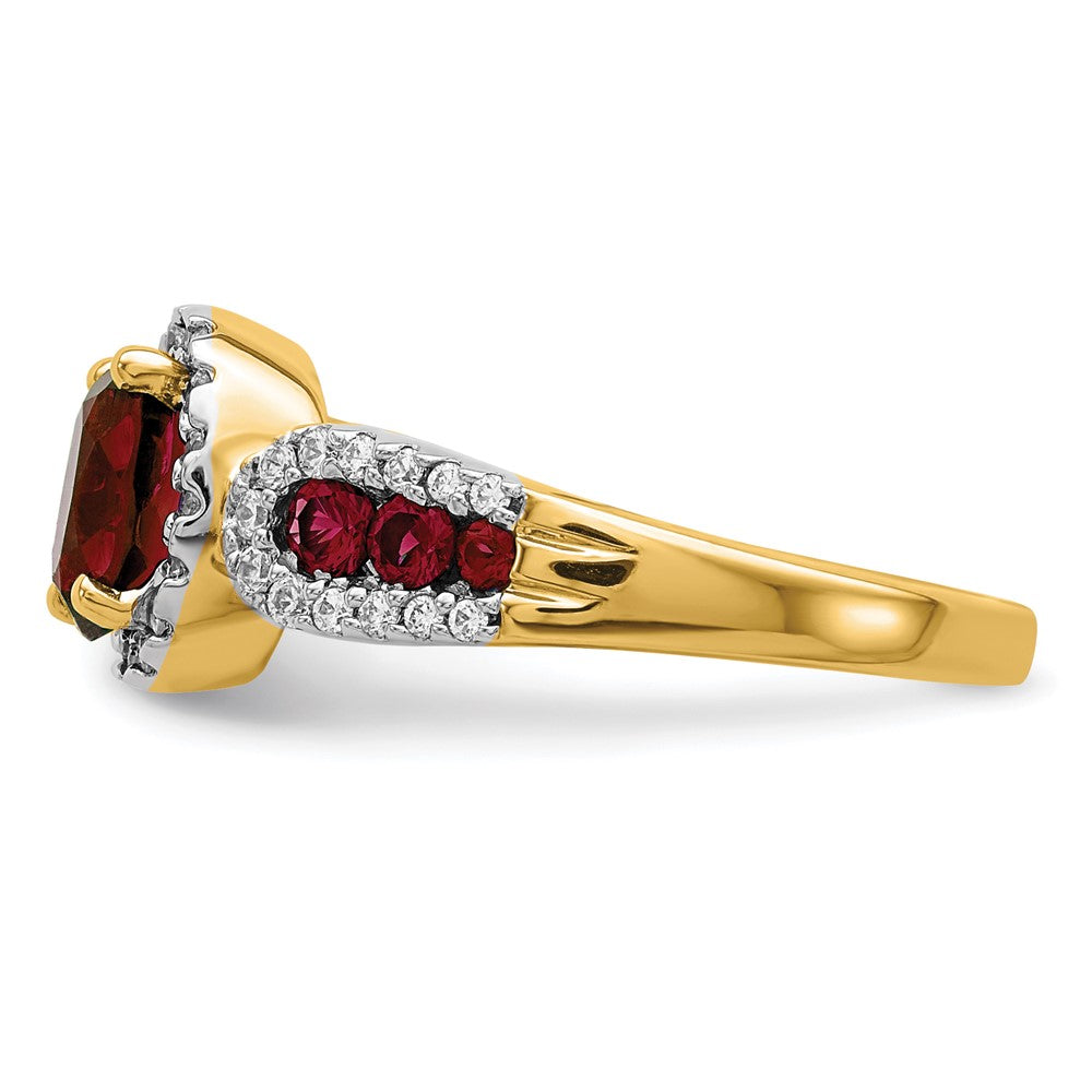 14k 1/3 ct Lab Grown Dia VS/SI+ G+ & Oval Cr Ruby Comp Ring