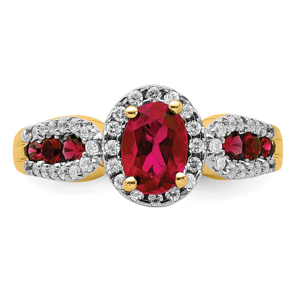 14k 1/3 ct Lab Grown Dia VS/SI+ G+ & Oval Cr Ruby Comp Ring