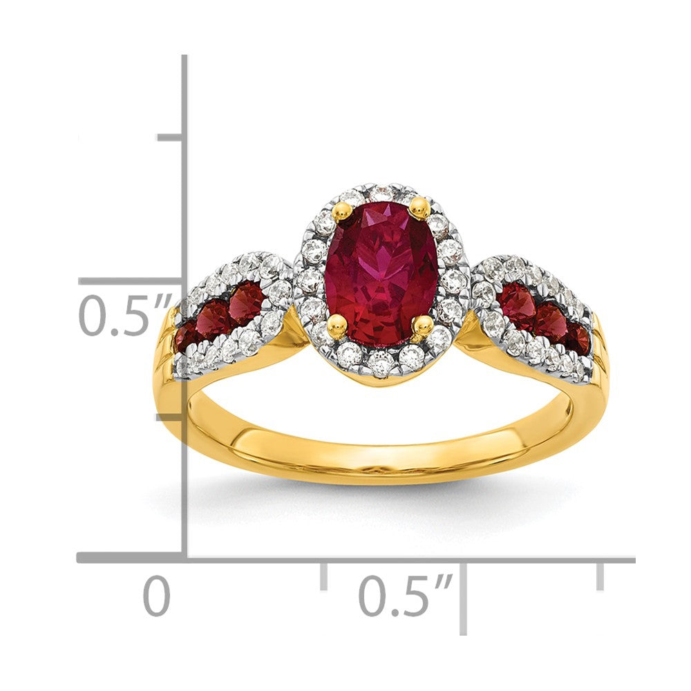 14k 1/3 ct Lab Grown Dia VS/SI+ G+ & Oval Cr Ruby Comp Ring