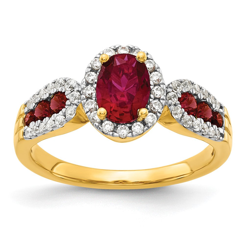 14k 1/3 ct Lab Grown Dia VS/SI+ G+ & Oval Cr Ruby Comp Ring