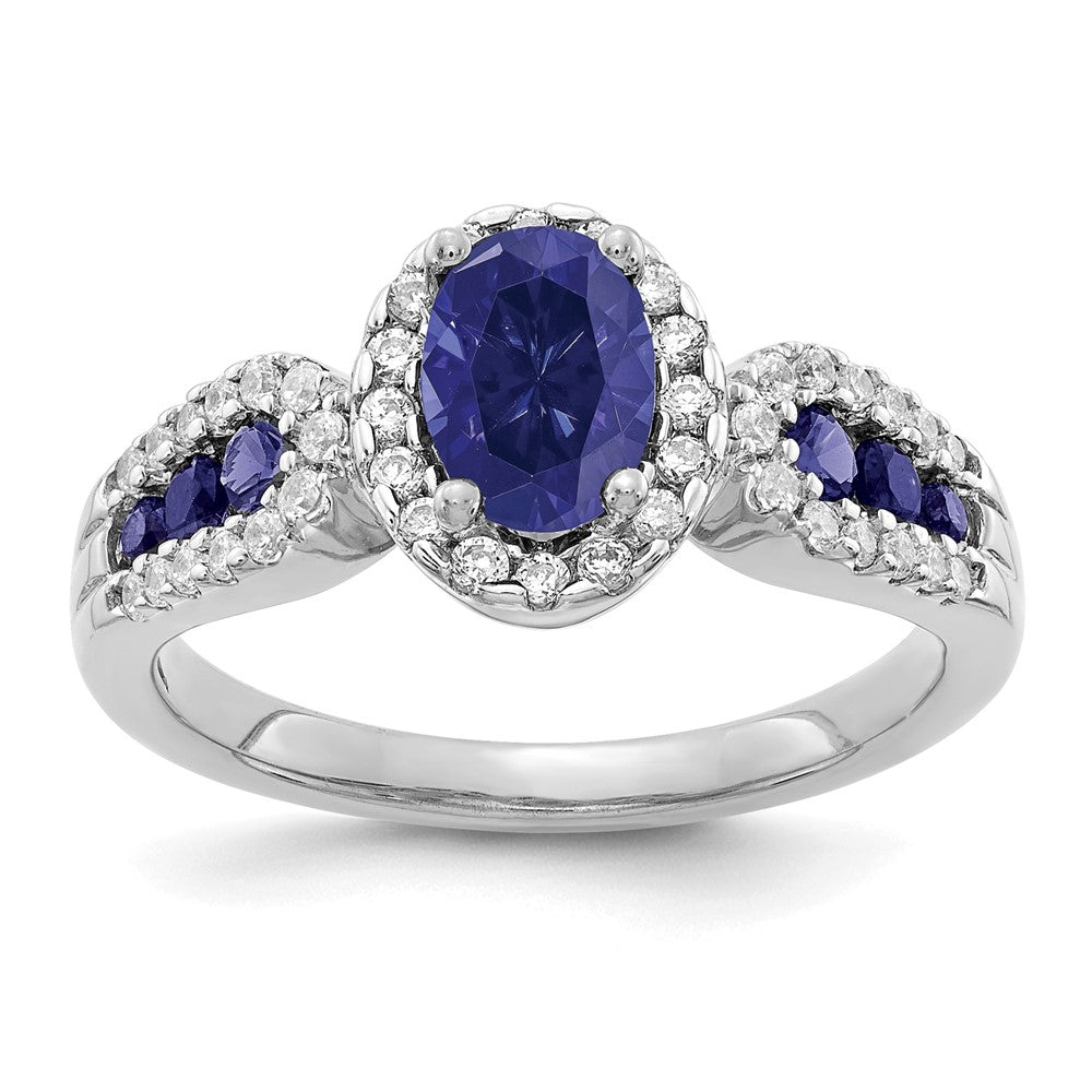 10kw 1/3 ct Lab Grown Dia VS/SI+ G+ & Oval Cr Sapphire Comp Ring