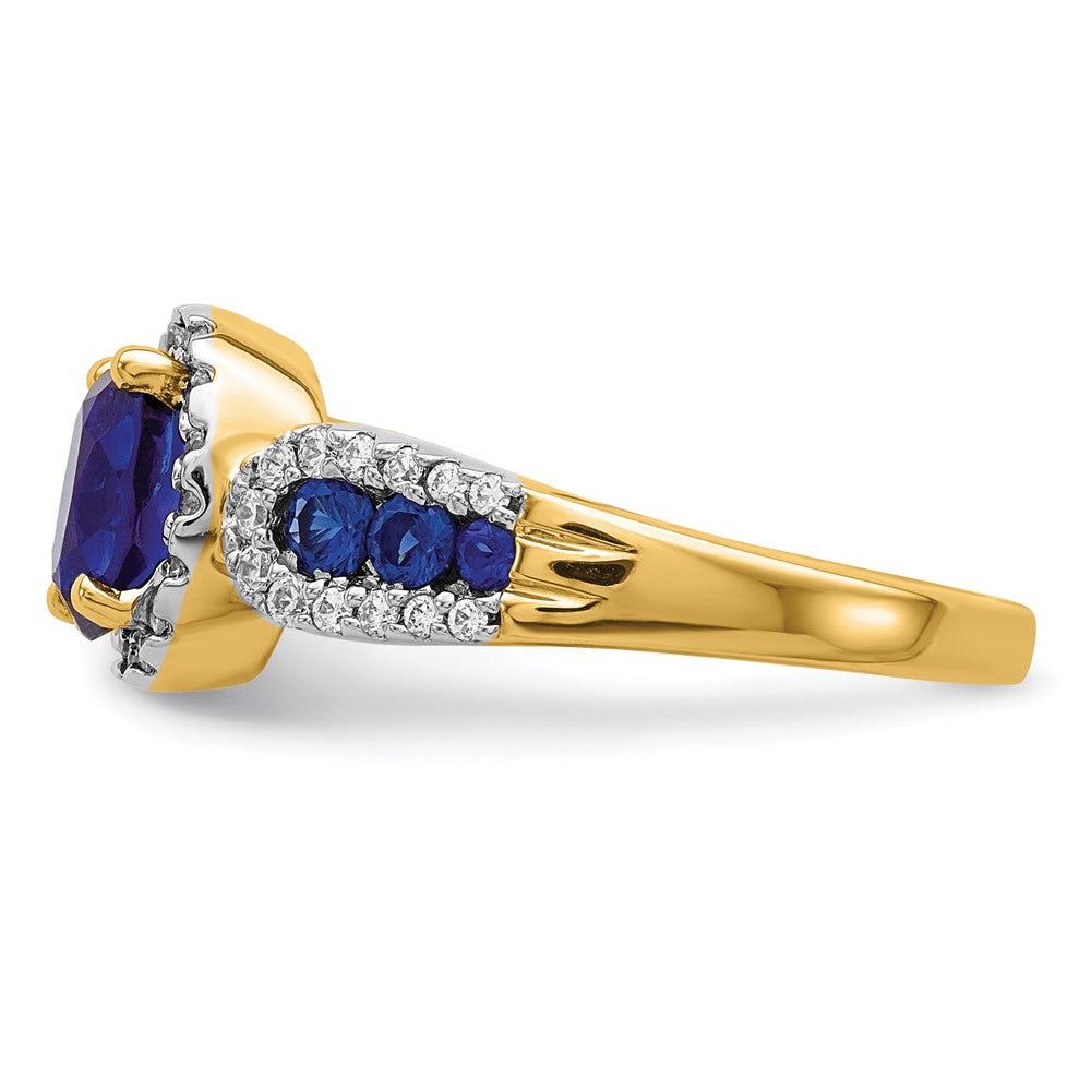 14k 1/3 ct Lab Grown Dia VS/SI+ G+ & Oval Cr Sapphire Comp Ring