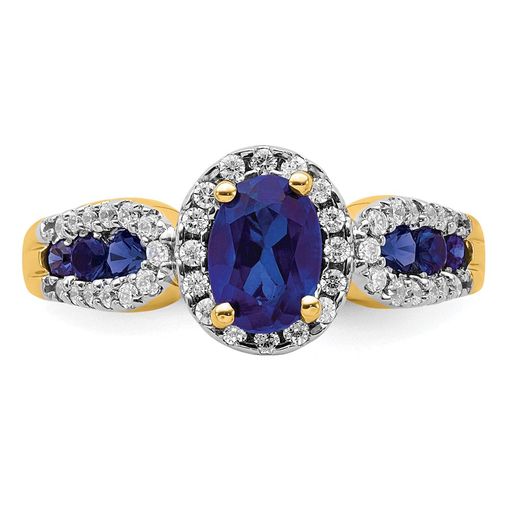 14k 1/3 ct Lab Grown Dia VS/SI+ G+ & Oval Cr Sapphire Comp Ring
