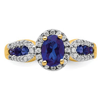 14k 1/3 ct Lab Grown Dia VS/SI+ G+ & Oval Cr Sapphire Comp Ring