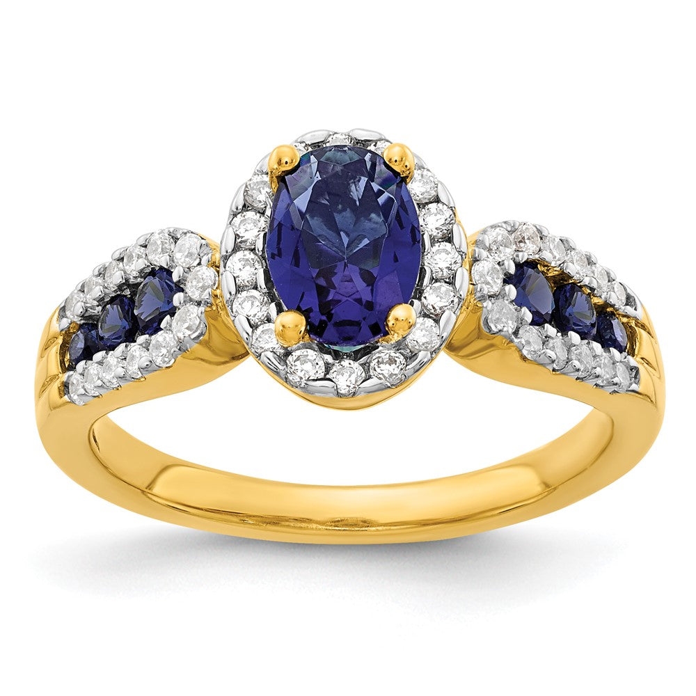 14k 1/3 ct Lab Grown Dia VS/SI+ G+ & Oval Cr Sapphire Comp Ring