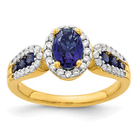 14k 1/3 ct Lab Grown Dia VS/SI+ G+ & Oval Cr Sapphire Comp Ring