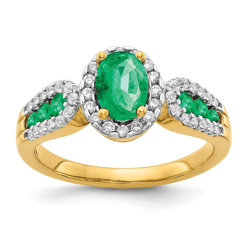 14k 1/3 ct Lab Grown Diamond VS/SI+ G+ & Oval Cr Emerald Comp Ring