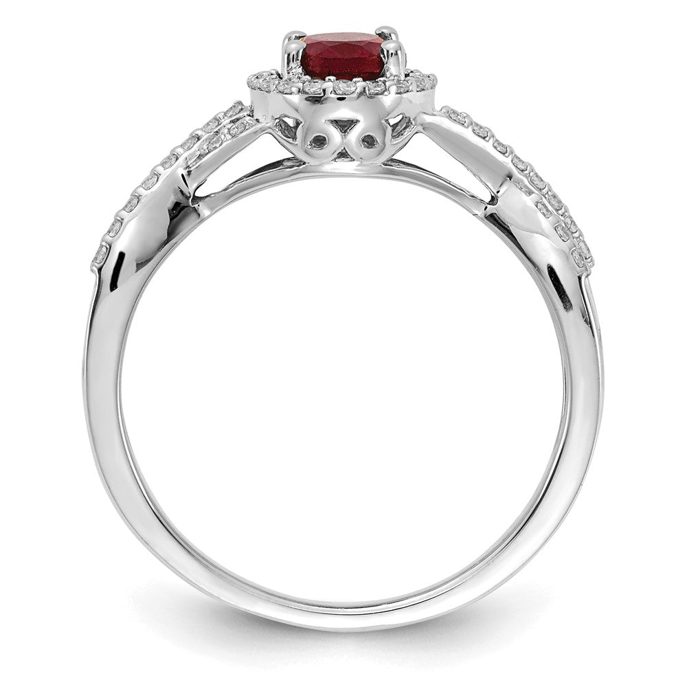 14kw 1/5 ct Lab Grown Dia VS/SI+ G+ & Cr Ruby Oval Comp Halo Ring