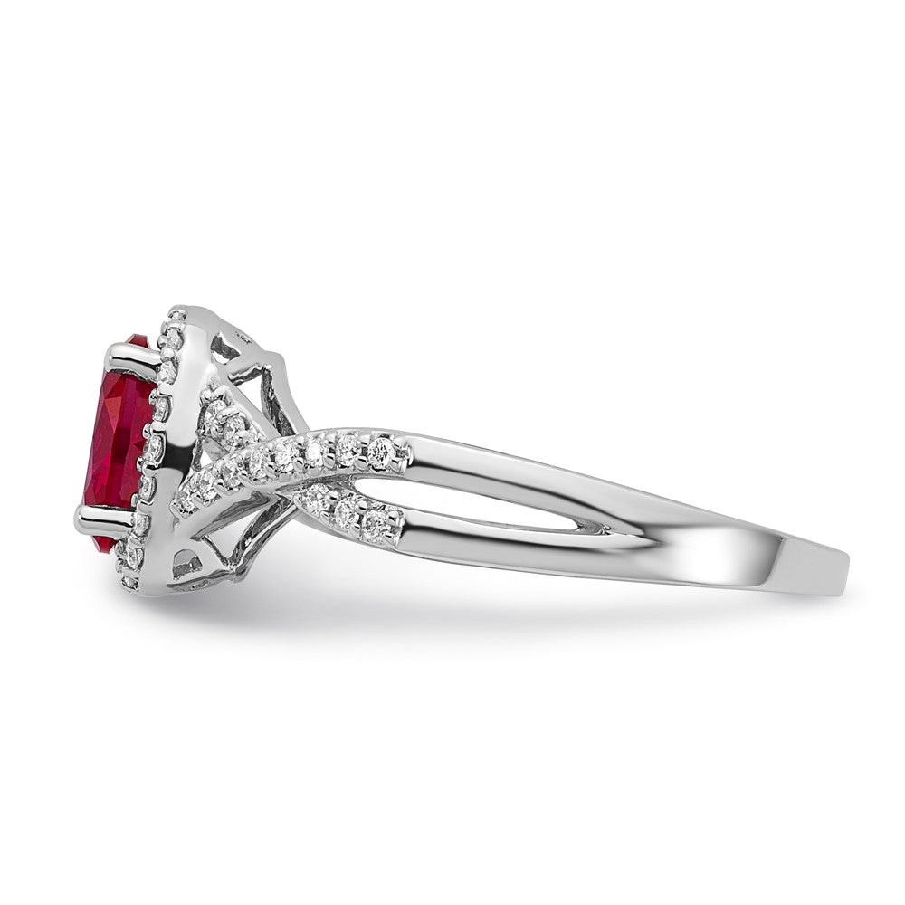 14kw 1/5 ct Lab Grown Dia VS/SI+ G+ & Cr Ruby Oval Comp Halo Ring