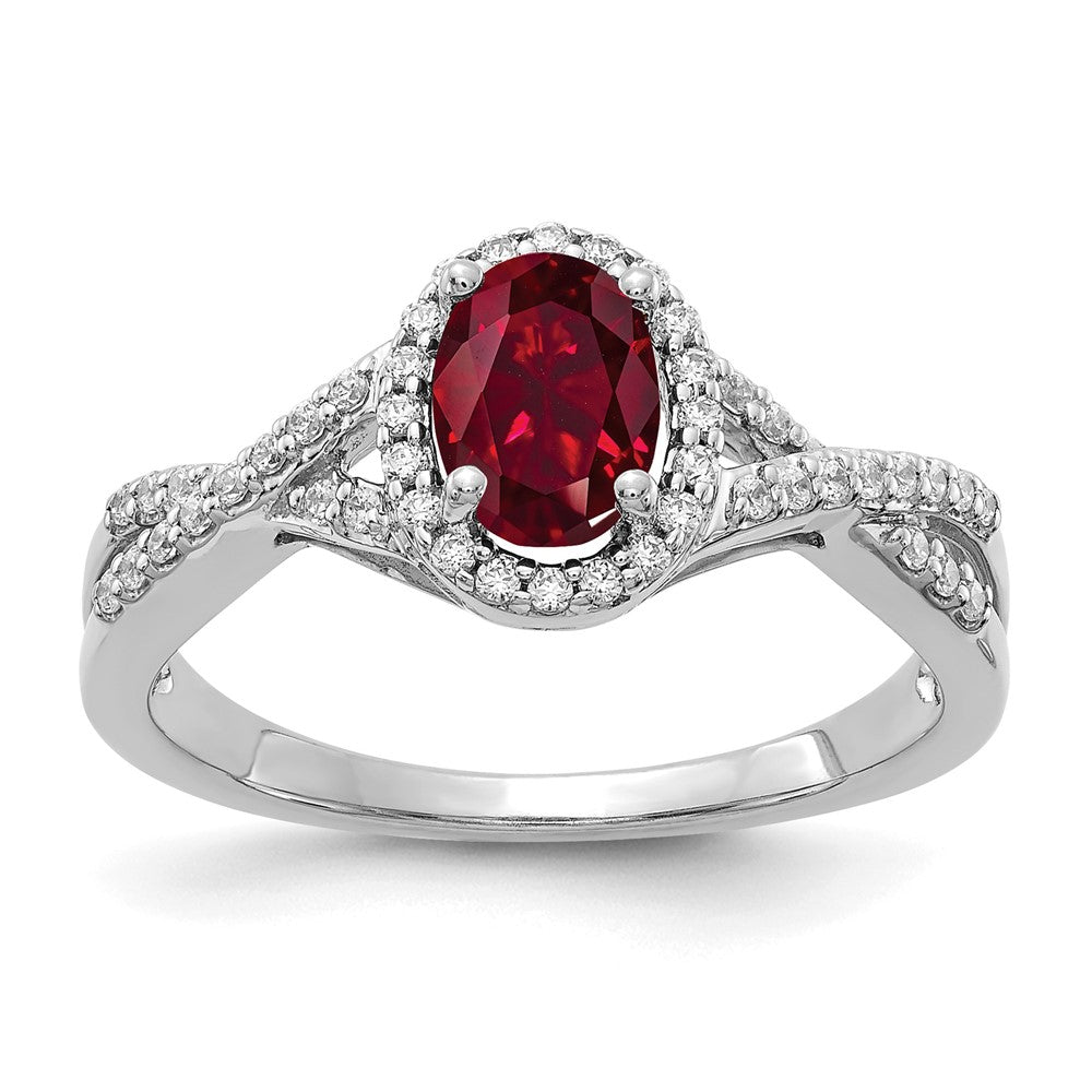 14kw 1/5 ct Lab Grown Dia VS/SI+ G+ & Cr Ruby Oval Comp Halo Ring