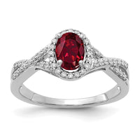 14kw 1/5 ct Lab Grown Dia VS/SI+ G+ & Cr Ruby Oval Comp Halo Ring