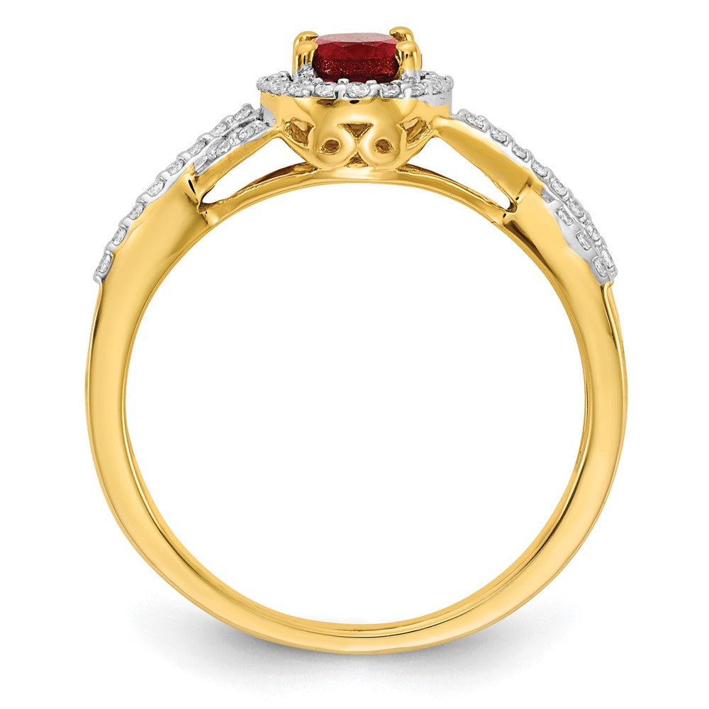 14k 1/5 ct Lab Grown Dia VS/SI+ G+ & Created Ruby Oval Comp Halo Ring