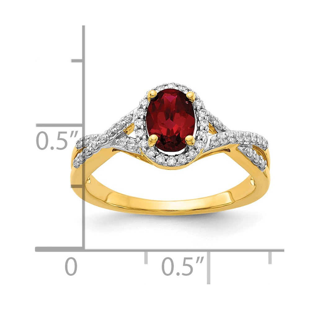 14k 1/5 ct Lab Grown Dia VS/SI+ G+ & Created Ruby Oval Comp Halo Ring