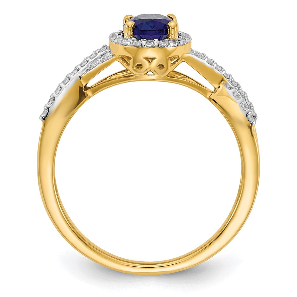 14k 1/5 ct Lab Grown Dia VS/SI+ G+ & Cr Blue Sapphire Oval Comp Halo Ring