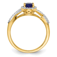 14k 1/5 ct Lab Grown Dia VS/SI+ G+ & Cr Blue Sapphire Oval Comp Halo Ring