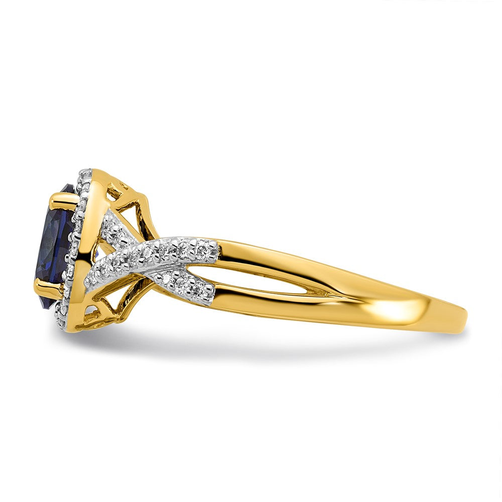 14k 1/5 ct Lab Grown Dia VS/SI+ G+ & Cr Blue Sapphire Oval Comp Halo Ring