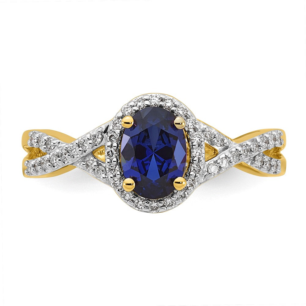 14k 1/5 ct Lab Grown Dia VS/SI+ G+ & Cr Blue Sapphire Oval Comp Halo Ring