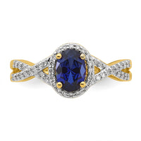 14k 1/5 ct Lab Grown Dia VS/SI+ G+ & Cr Blue Sapphire Oval Comp Halo Ring