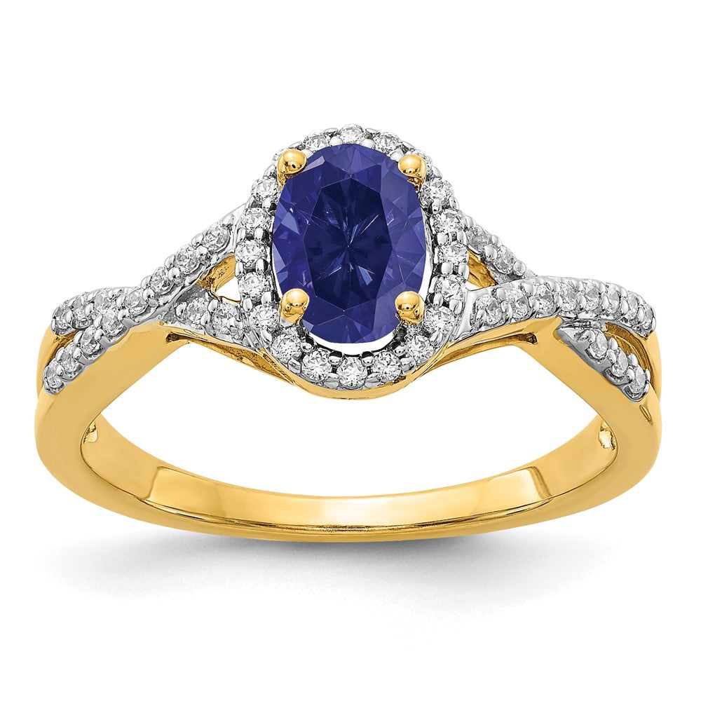 14k 1/5 ct Lab Grown Dia VS/SI+ G+ & Cr Blue Sapphire Oval Comp Halo Ring