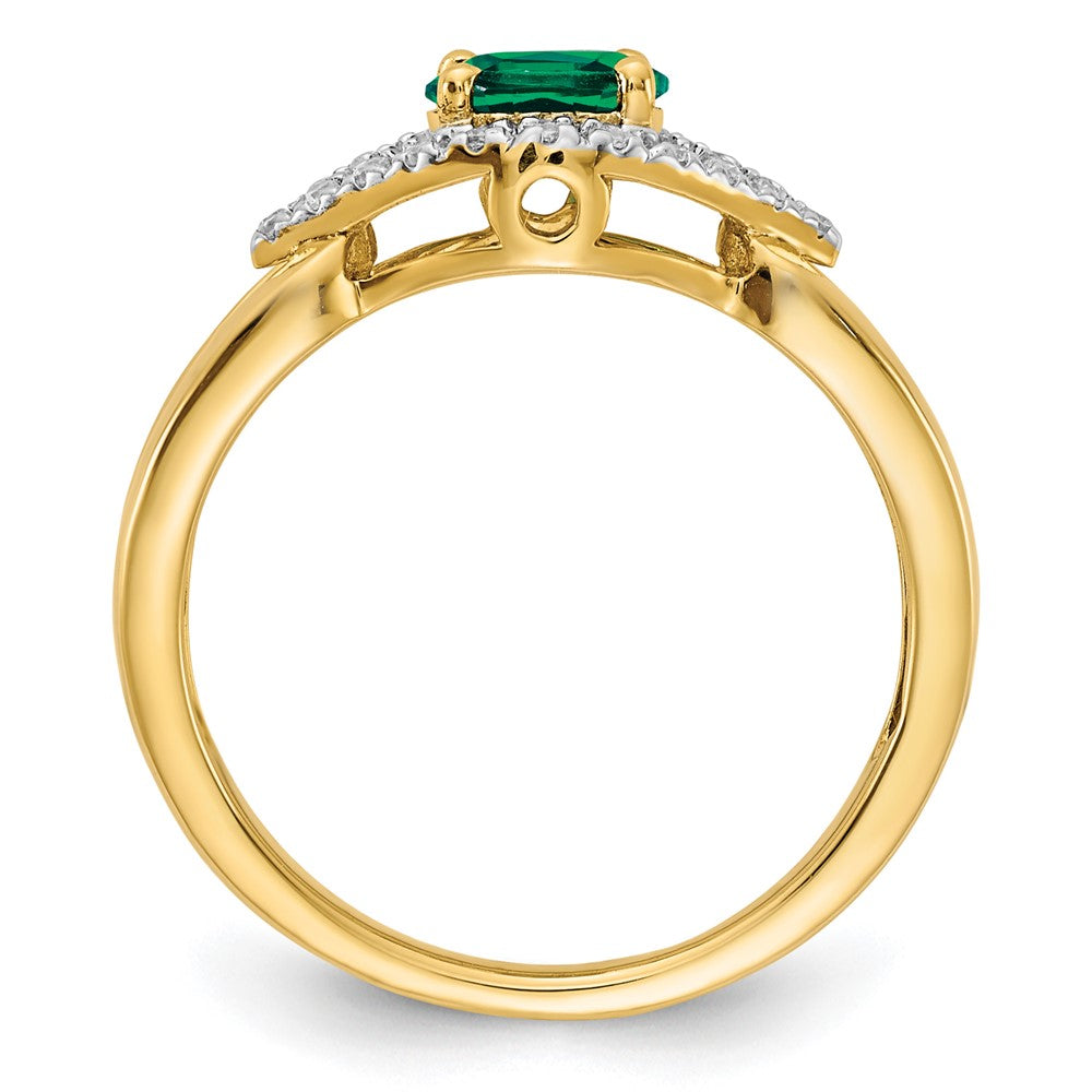 14k 1/10 ct Lab Grown Dia VS/SI+ G+ & Created Emerald Comp Ring