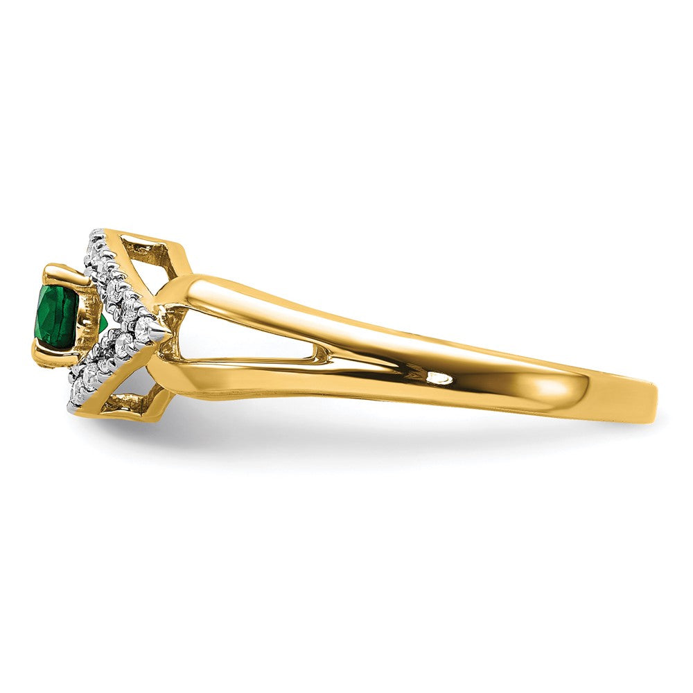 14k 1/10 ct Lab Grown Dia VS/SI+ G+ & Created Emerald Comp Ring