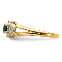 14k 1/10 ct Lab Grown Dia VS/SI+ G+ & Created Emerald Comp Ring