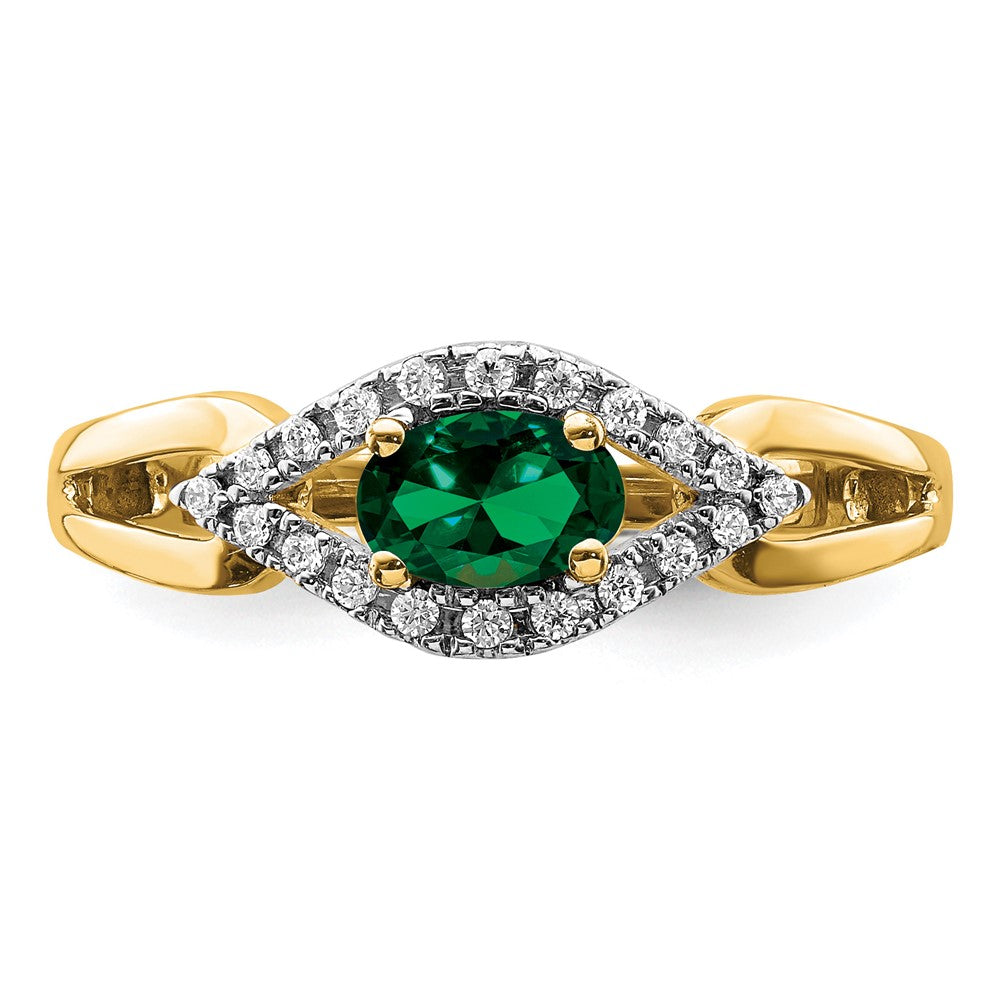 14k 1/10 ct Lab Grown Dia VS/SI+ G+ & Created Emerald Comp Ring