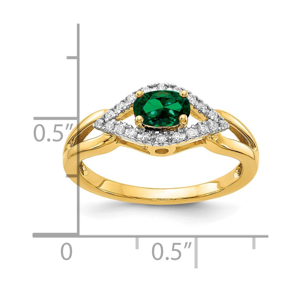 14k 1/10 ct Lab Grown Dia VS/SI+ G+ & Created Emerald Comp Ring