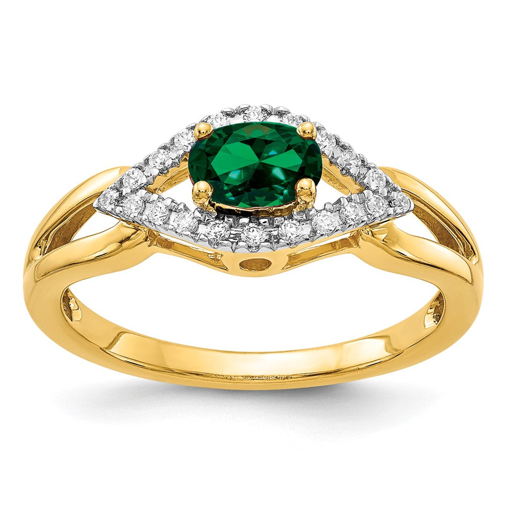 14k 1/10 ct Lab Grown Dia VS/SI+ G+ & Created Emerald Comp Ring