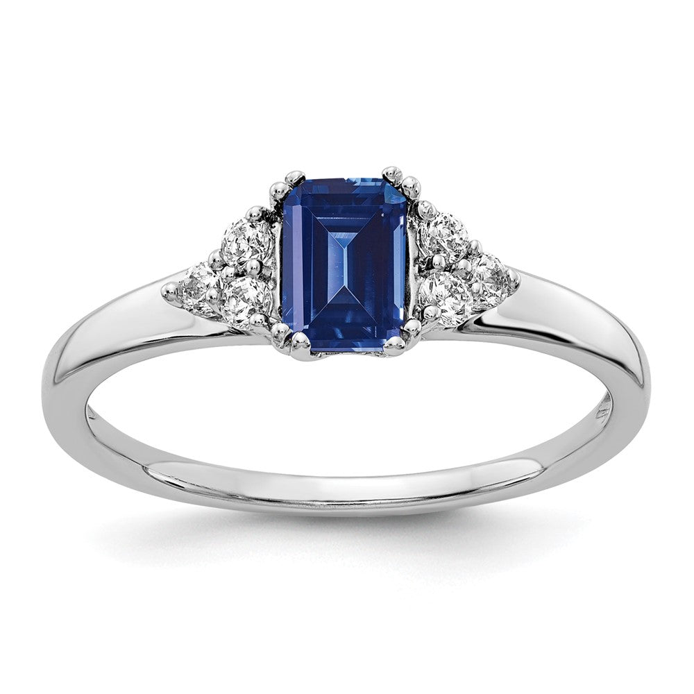 14kw 1/6 ct Lab Grown Dia VS/SI+ G+ & Cr Blue Sapphire Comp Ring