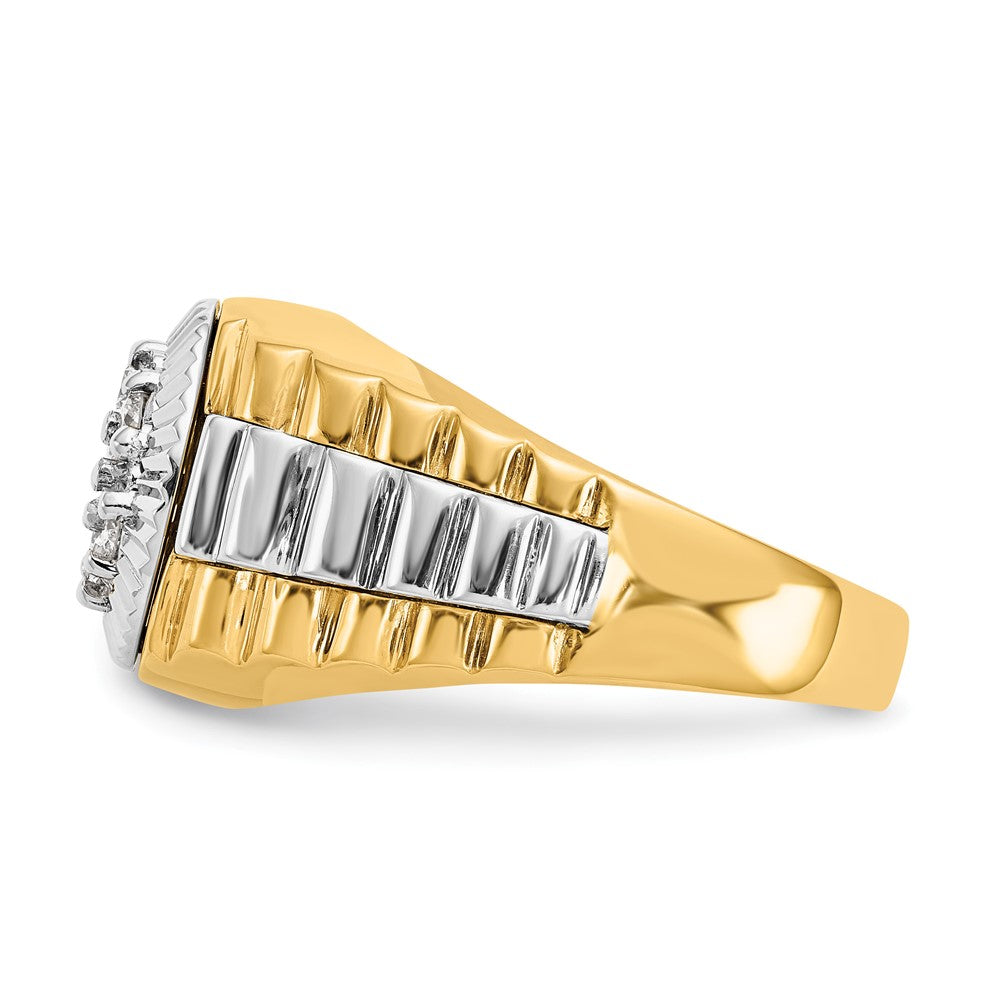 14k Two-Tone 1/2 ct Lab Grown Diamond VS/SI+ G+ Comp Ridged Men's Ring