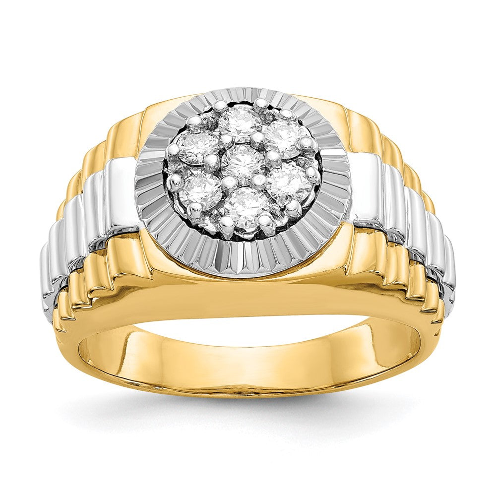 14k Two-Tone 1/2 ct Lab Grown Diamond VS/SI+ G+ Comp Ridged Men's Ring