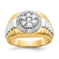 14k Two-Tone 1/2 ct Lab Grown Diamond VS/SI+ G+ Comp Ridged Men's Ring