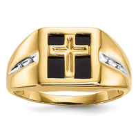 14k .02 ct Lab Grown Diamond VS/SI+ G+ & Onyx Cross Men's Ring