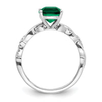 Sterling Silver Rhodium-plated Created Emerald and Diamond Ring