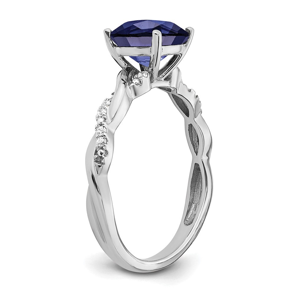 Sterling Silver Rhodium-plated Created Sapphire and Diamond Ring