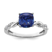 Sterling Silver Rhodium-plated Created Sapphire and Diamond Ring