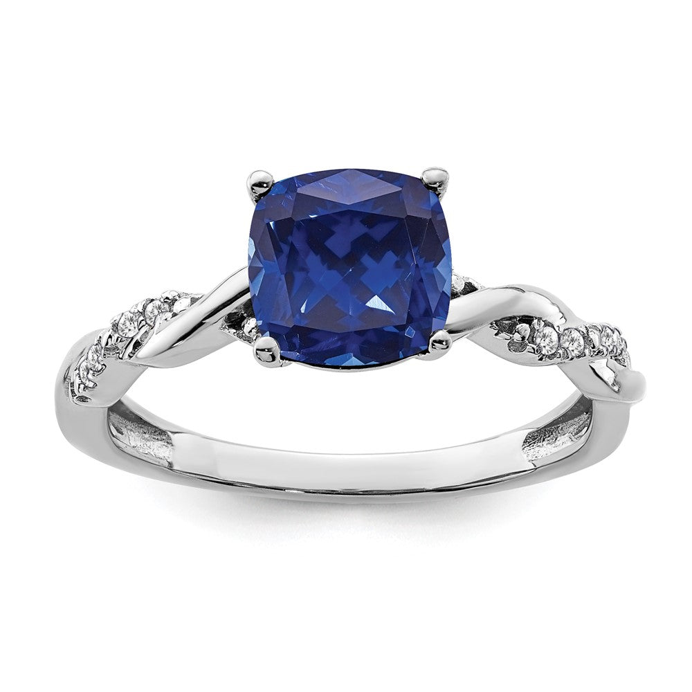 Sterling Silver Rhodium-plated Created Sapphire and Diamond Ring