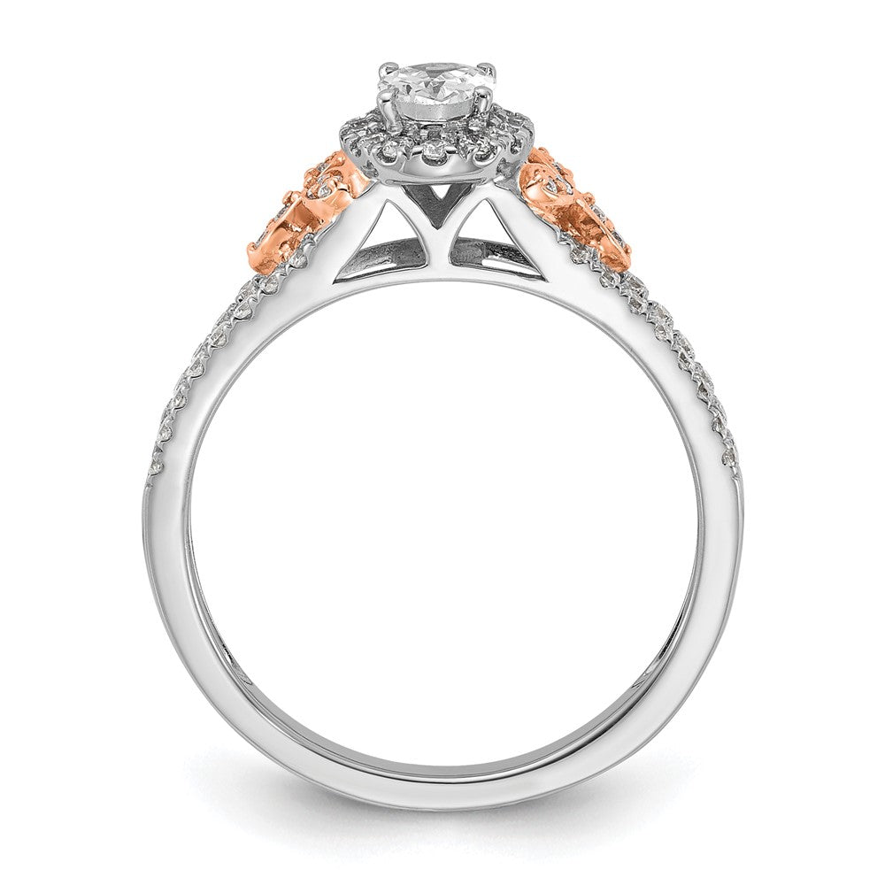 14k Two-tone 3/4ct Lab Grown Diamond VS/SI+ G+ Comp Oval Halo Eng Ring