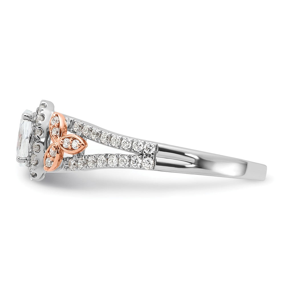 14k Two-tone 3/4ct Lab Grown Diamond VS/SI+ G+ Comp Oval Halo Eng Ring