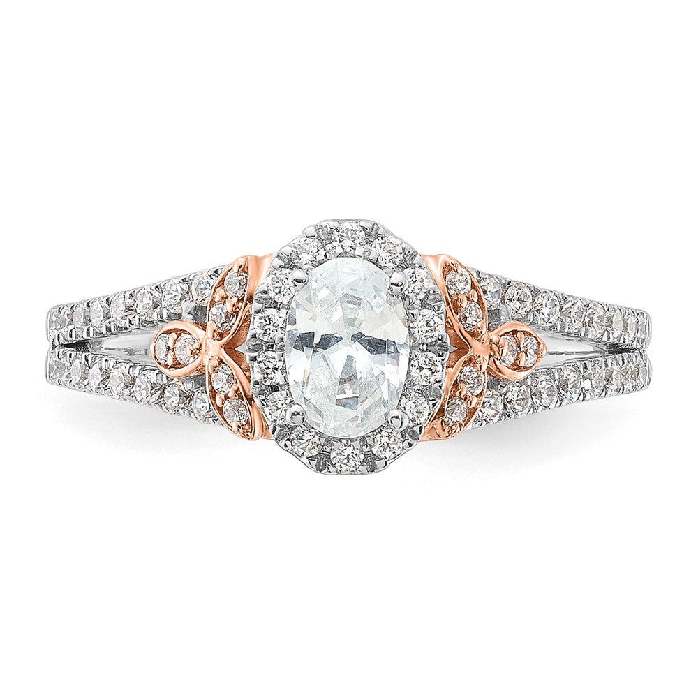 14k Two-tone 3/4ct Lab Grown Diamond VS/SI+ G+ Comp Oval Halo Eng Ring
